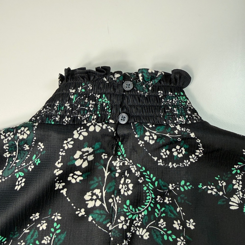 LOFT Women Mini Dress Size 8 Black Floral Long Sleeve Mock Neck Boho Chic - Picture 5 of 14